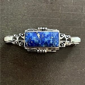 Vintage Signed Boma 925 Sterling Silver Lapis Lazuli Art Deco Bar Brooch 1.75”
